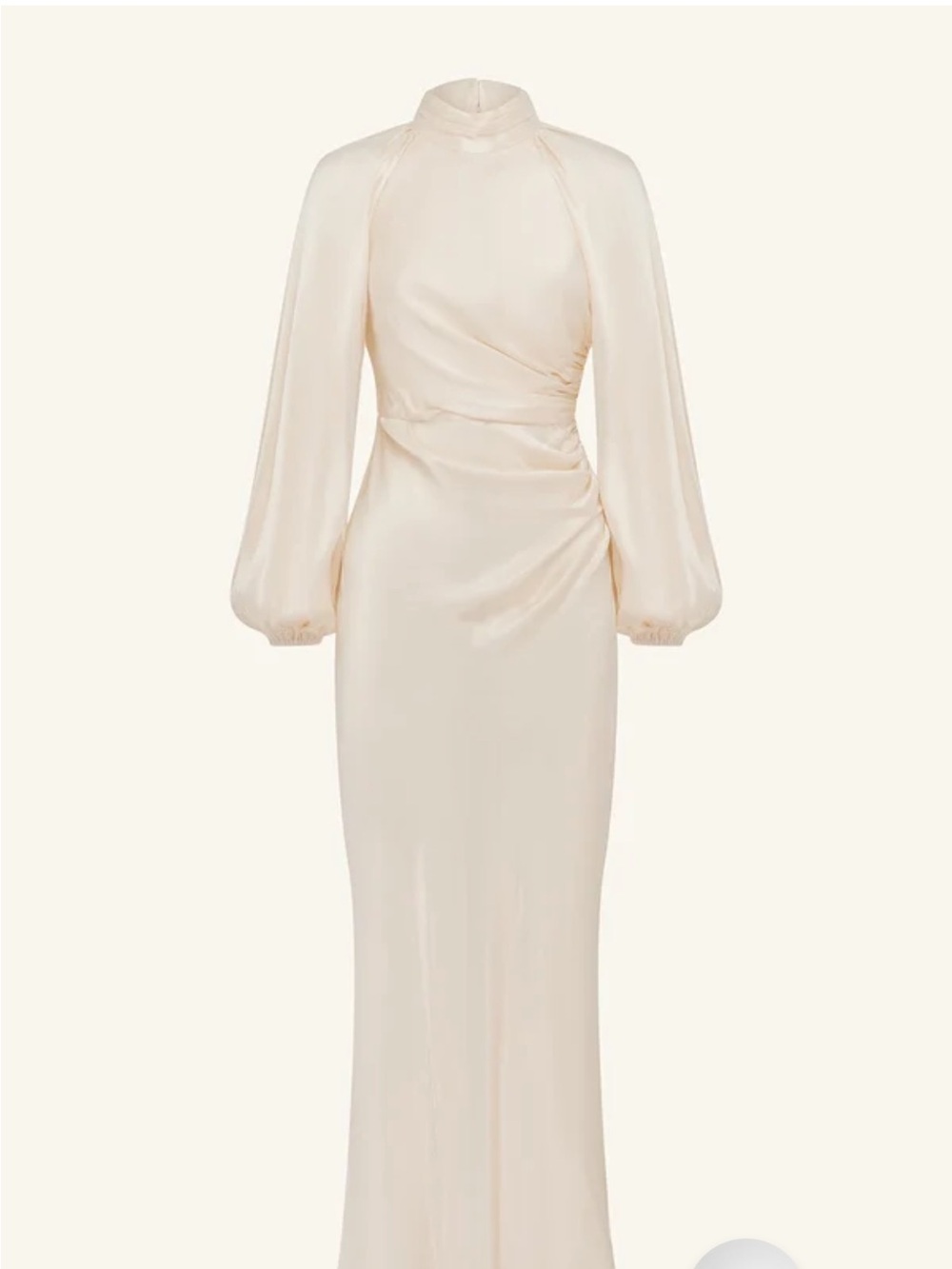 Shona Joy Cream High-Neck Long Sleeve Satin Gown